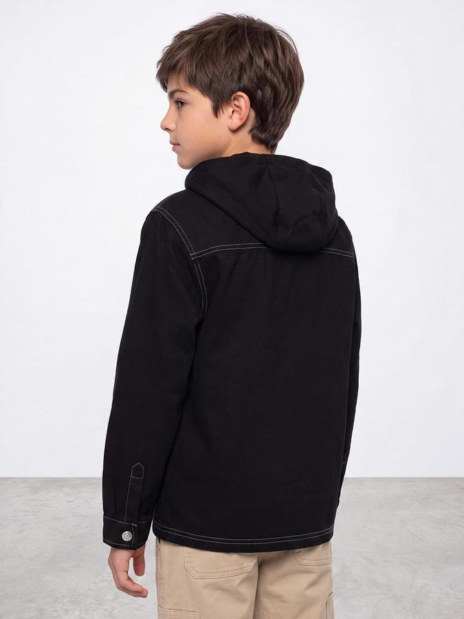 R&B Boys Black Solid Long Sleeves Regular Fit Denim Shirt