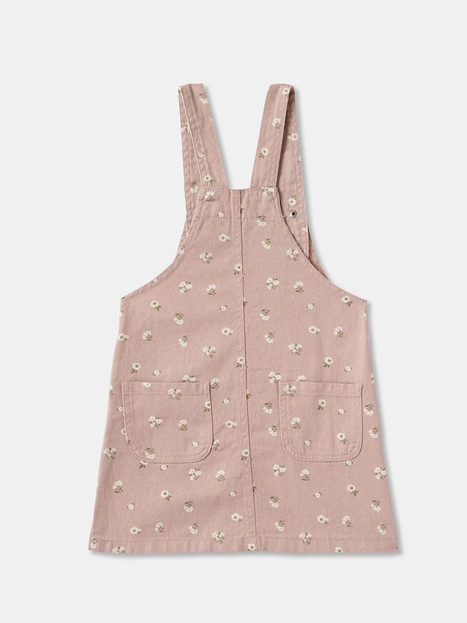 Girls Cotton Regular Fit Adjustable Straps Straight Hem Floral Dungaree