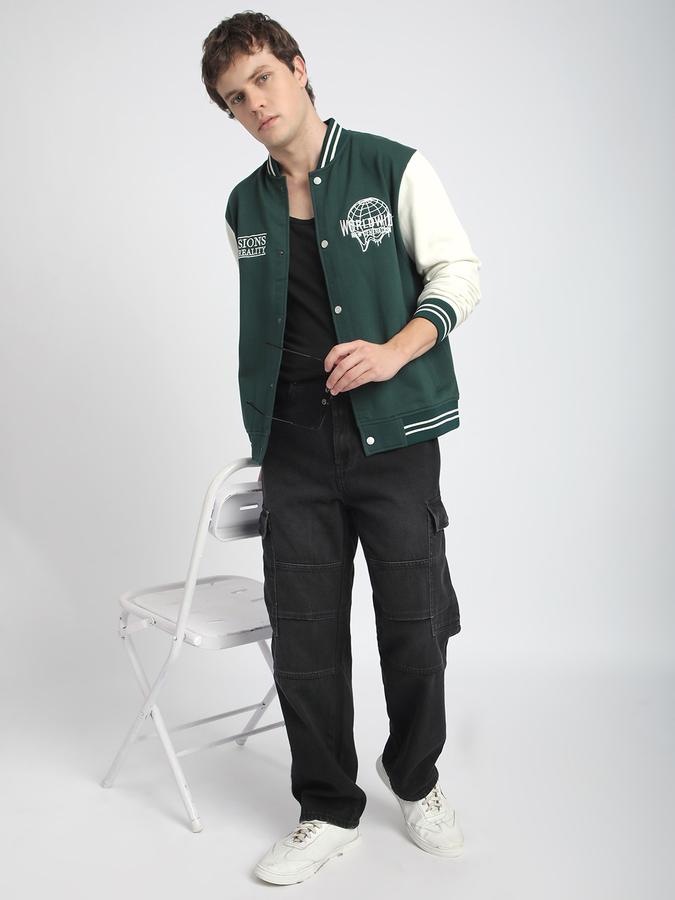 Men Polycotton Regular Fit Embroidered Varsity Jacket