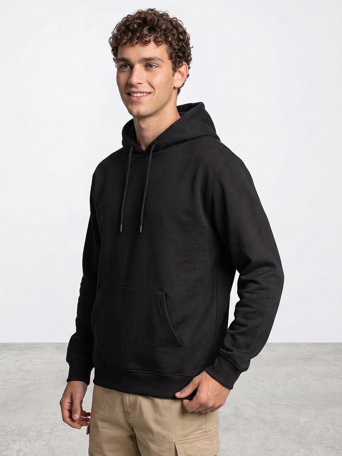 R&B Men Dark Grey Solid Hooded Long Sleeves Sweatshirt