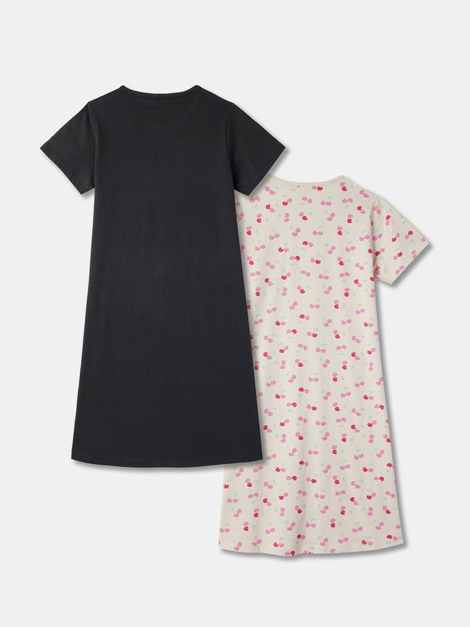 Girls Cotton Cherry Print Round Neck Short Sleeves Sleepwear Set