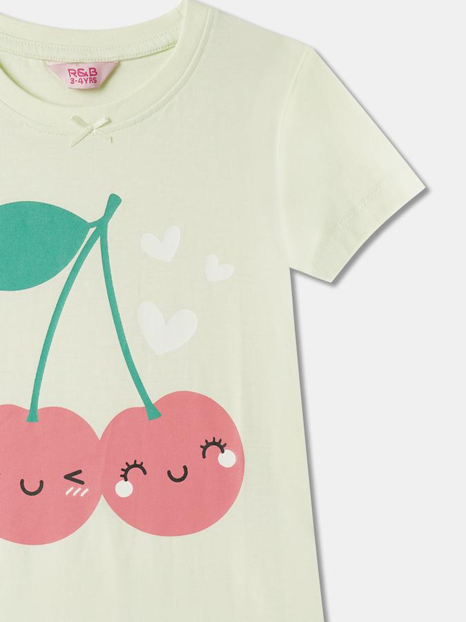 Girls Cotton Graphic Print Round Neck Short Sleeves Sleepwear Set