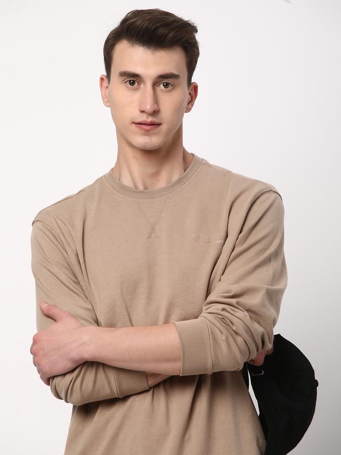 Men Cotton Regular Fit Crew Neck Solid Sweatshirt