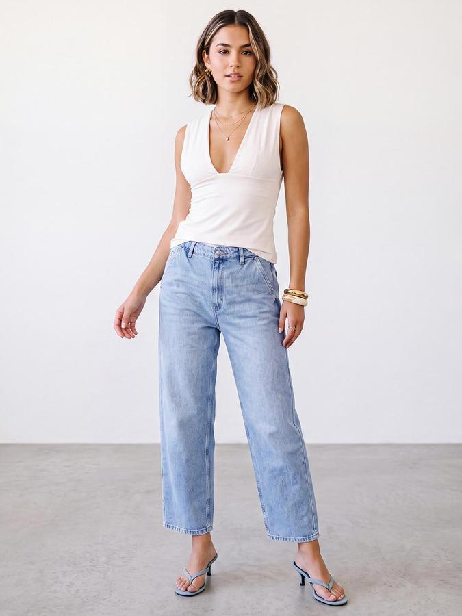 R&B Women Light Blue Mid-Rise Skater Mom Fit Denim Jeans