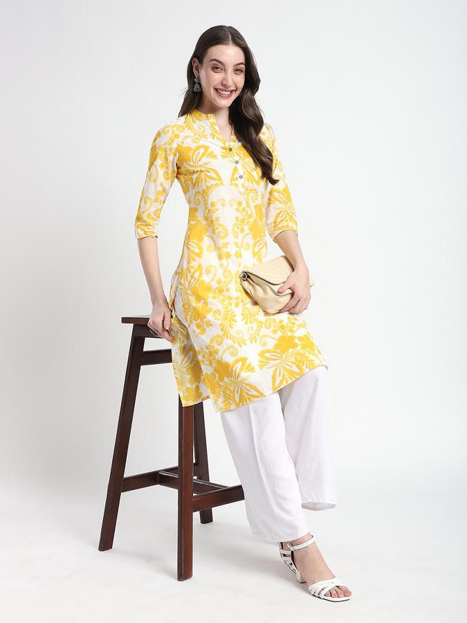 Women Viscose Regular Fit Mandarin Collar Printed Kurta