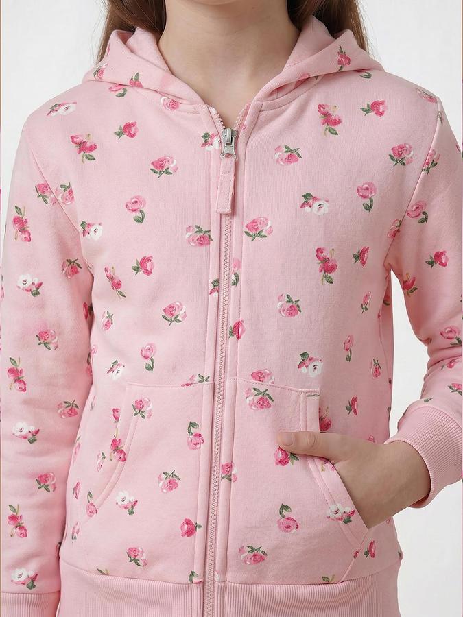 R&B Girls Pink Printed Long Sleeves Hooded Neck Sweatshirt& Joggers Set 