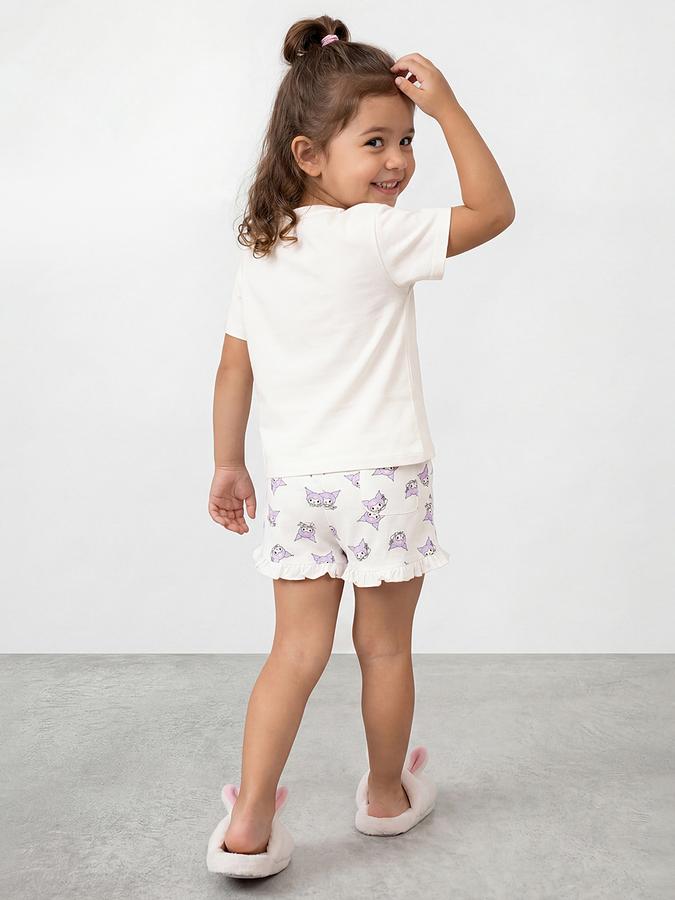 R&B Girls White Kuromi Print Short Sleeves Pure Cotton T-shirt &amp; Shorts Set
