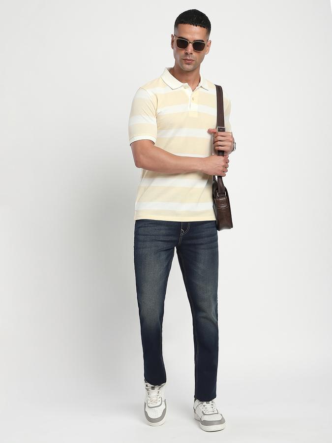 Men Cotton Blend Slim Fit Polo Neck Striped T-shirt