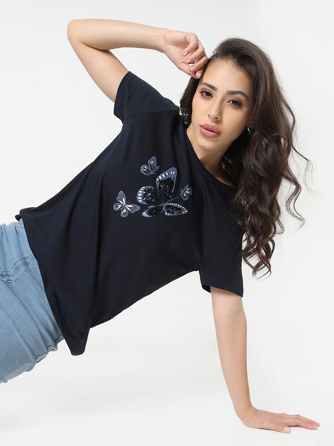 Women Cotton Relaxed Fit Crew Neck Graphic T-shirt