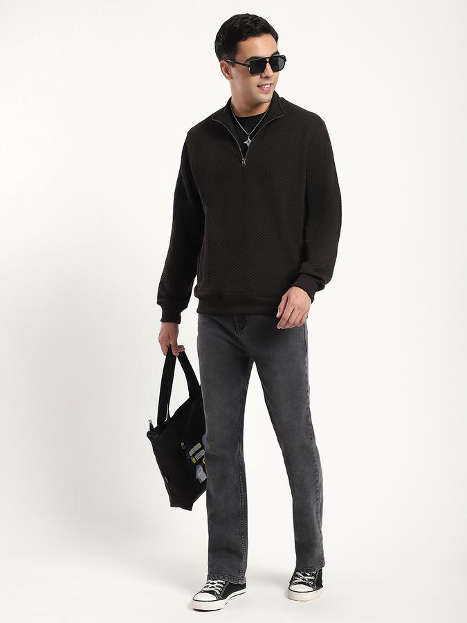 Men Polyester Regular Fit Quarter Zip Textured Sweatshirt