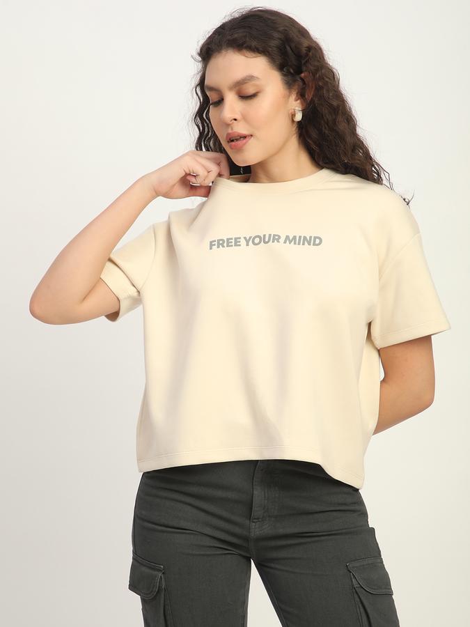 Women Poly Blend Relaxed Fit Crew Neck Graphic Top