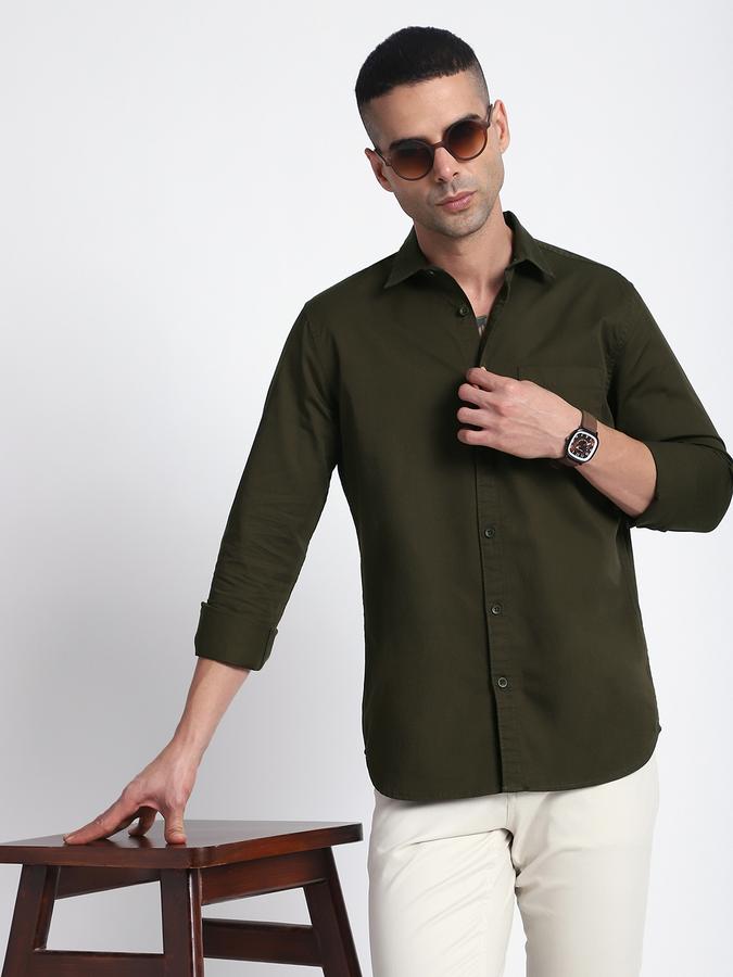 Men Cotton Regular Fit Point Collar Solid Shirt
