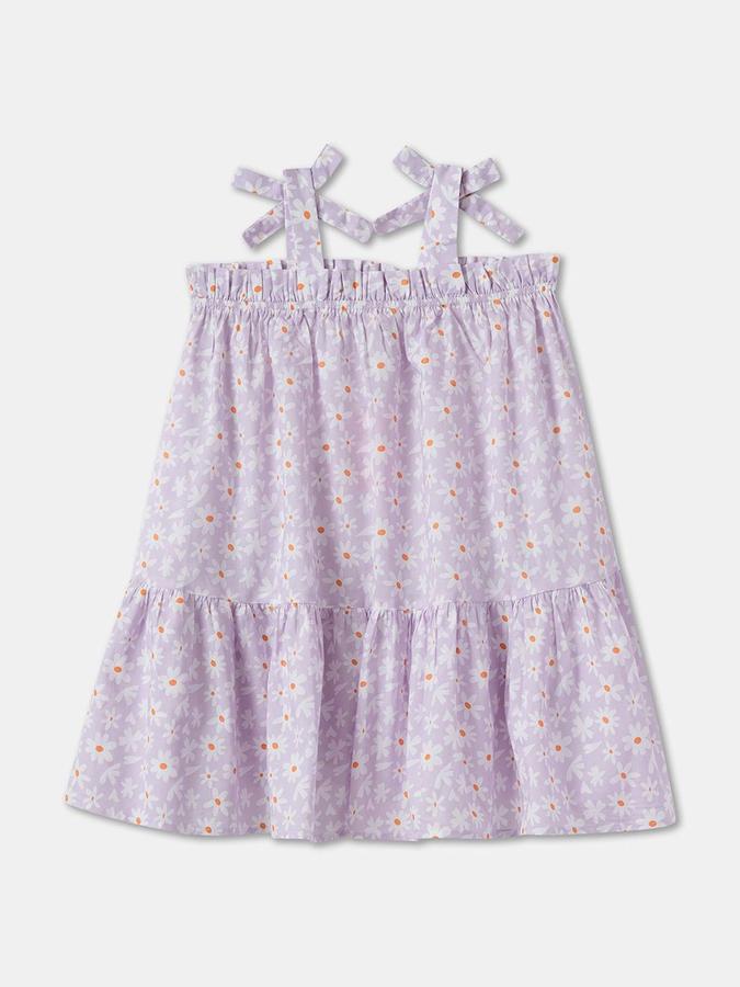 R&B Girls Purple Floral Sleeveless Square Neck Midi A-Line Dress