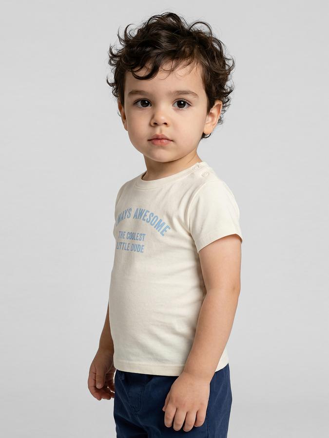 R&B White Graphic Print Boys Round Neck Regular Fit Short Sleeves T-Shirt 