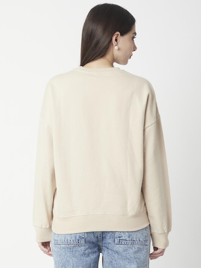 R&B Women Beige Solid Sweatshirt