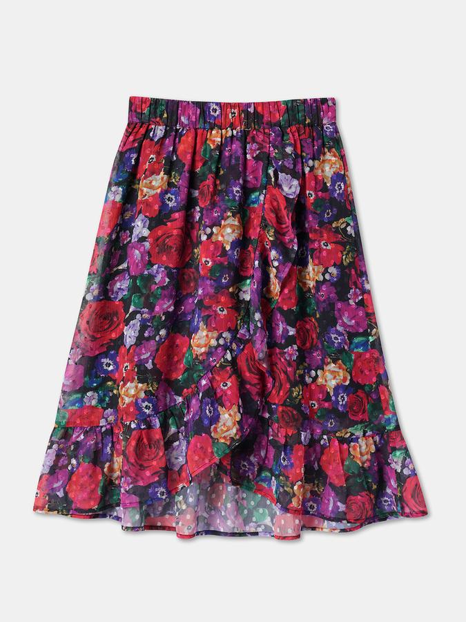 Girls Micro Print Flared Skirt