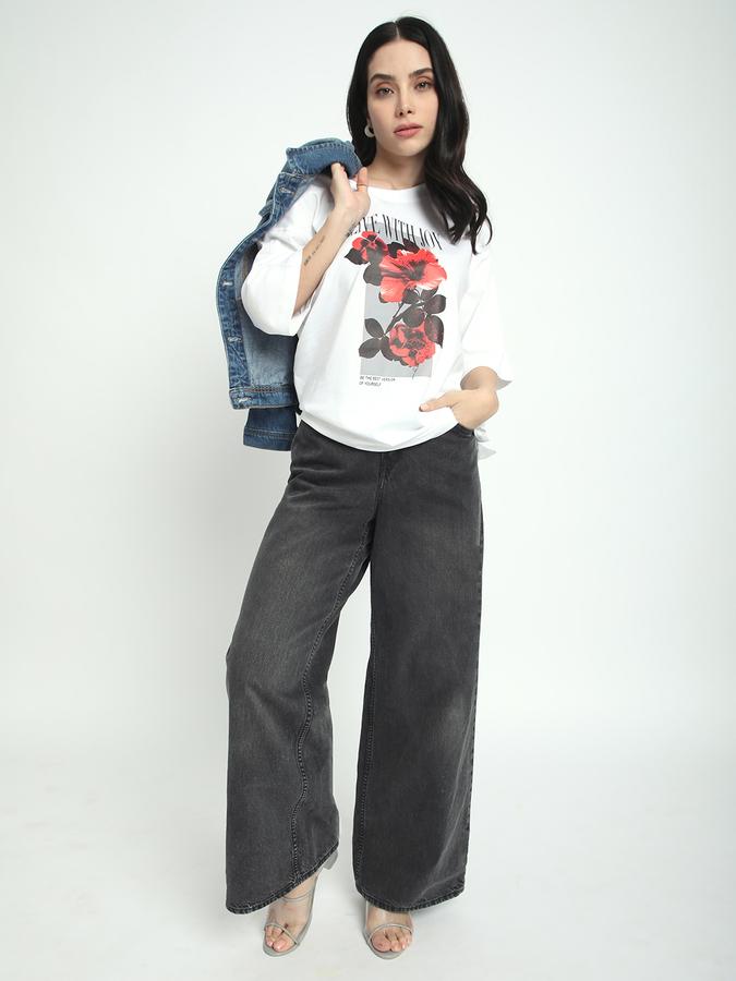 Women Viscose Relaxed Fit Crew Neck Graphic T-shirt