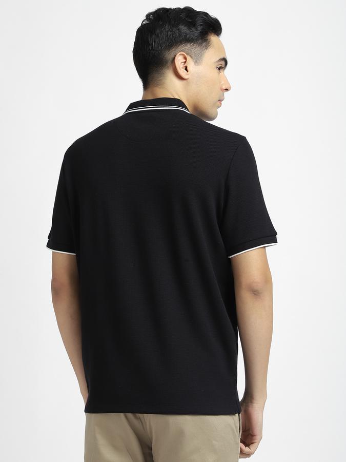 Men Cotton Blend Regular Fit Polo Neck Textured T-shirt