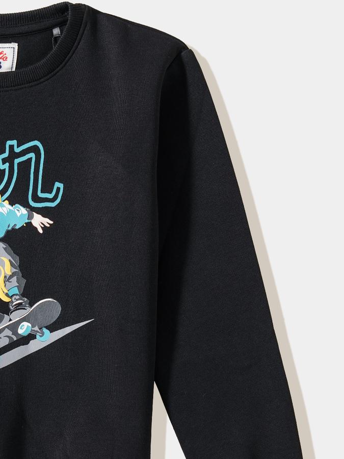 Boys Cotton Relaxed Fit Crew Neck Graphic Sweatshirt