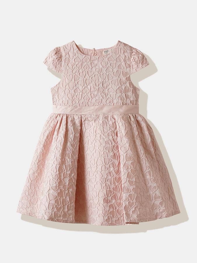 Girls Cotton Fit And Flare Round Neck Ruffled Dress