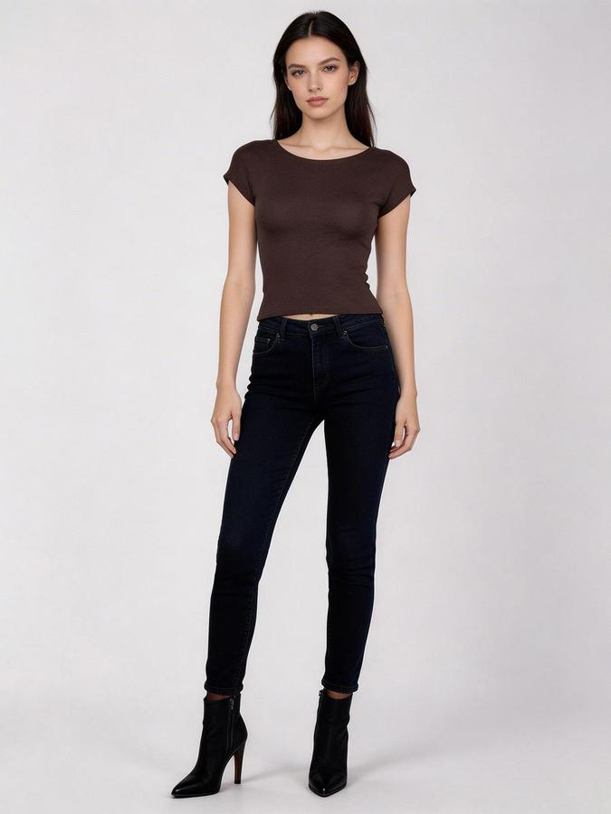R&B Brown Solid Women Fitted Top 