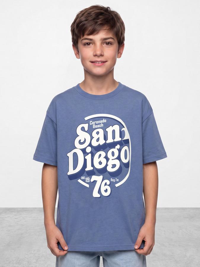 R&B Boys Blue Graphic Print Short Sleeves Round Neck Pure Cotton T-Shirt