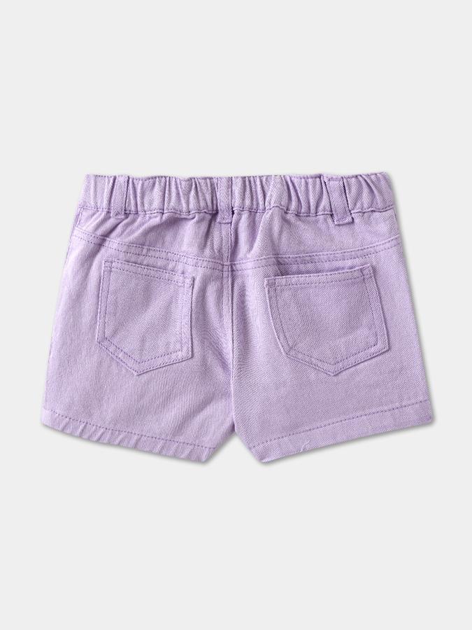 Girls Cotton Regular Fit Mid-Waist Embroidered Hem Shorts
