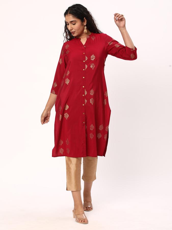 Women Floral Print No Darts Straight Kurta image number 3
