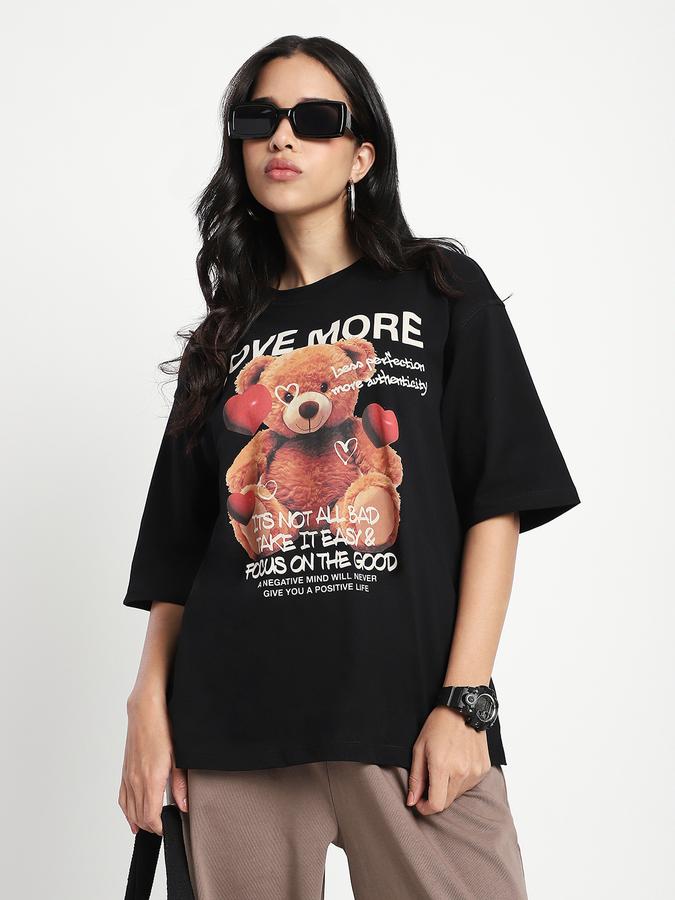 Women Cotton Oversized Fit Crew Neck Graphic T-shirt