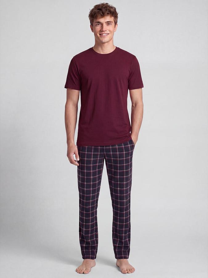 R&B Men Maroon Checked Pure Cotton Mid Rise Lounge Pants
