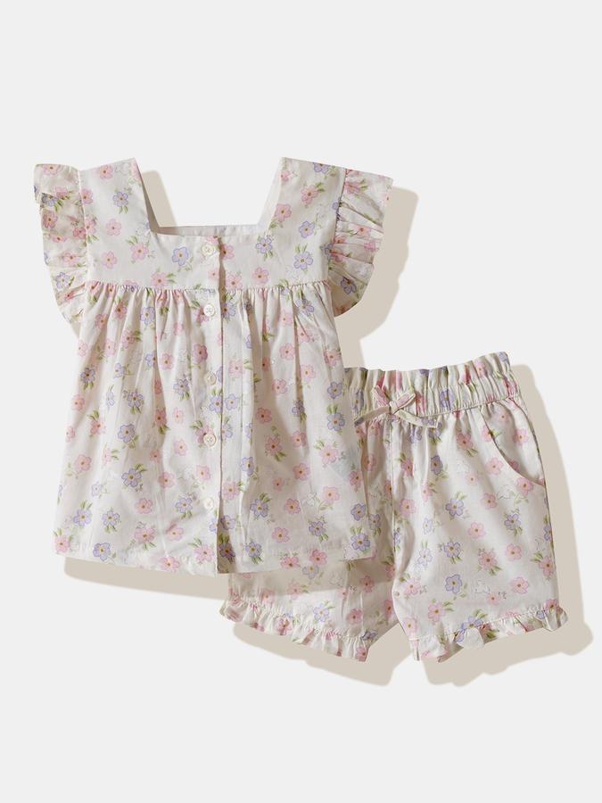 Girls Cotton Floral Blouse and Shorts Set