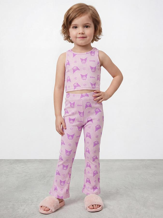 R&B Girl Purple Kuromi Printed Cotton Blend Sleeveless Clothing Set