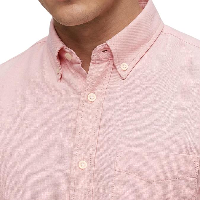 R&B Peach Solid Mens Button-Down Collar Long Sleeves Shirt 