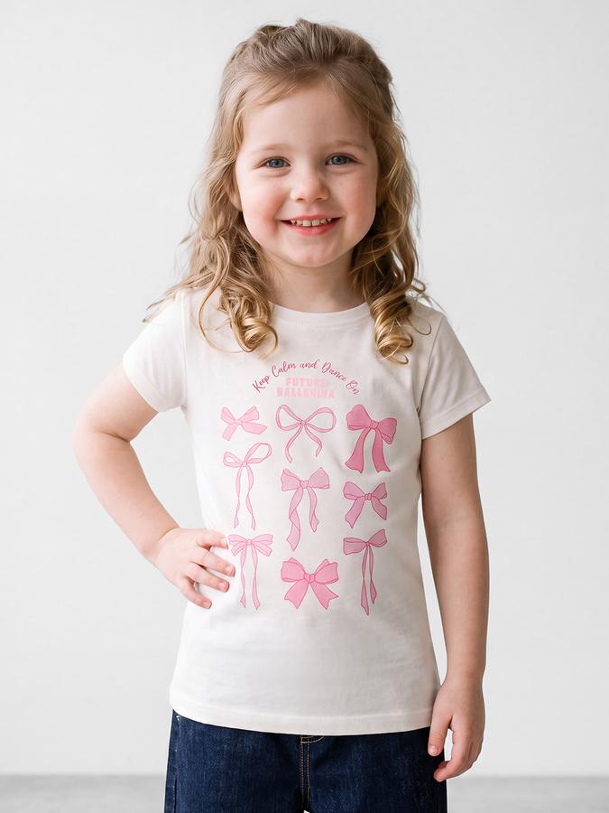 R&B Girls White Glitter Graphic Short Sleeves Tshirt
