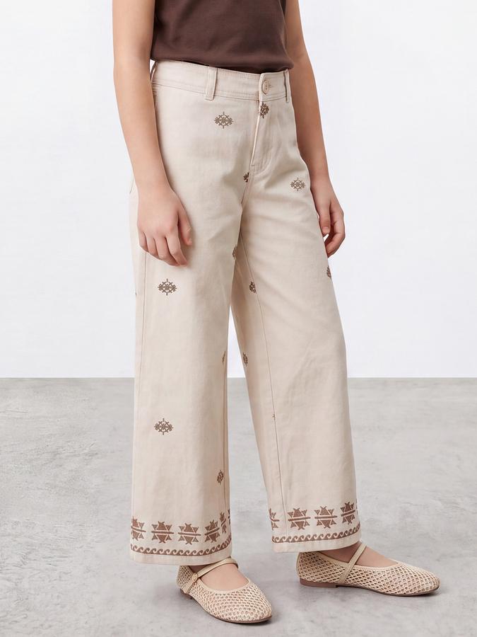 R&B Girls Beige Embroidery Ethnic Motif Pant 
