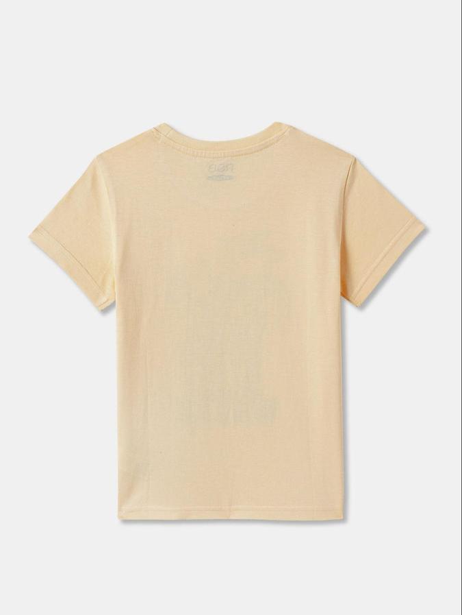 R&B Cream Cotton Round Neck Printed Boy T-Shirt