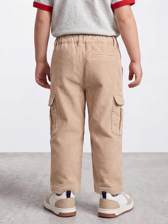 R&B Boys Beige Textured Draw Cord Cargo Pant 