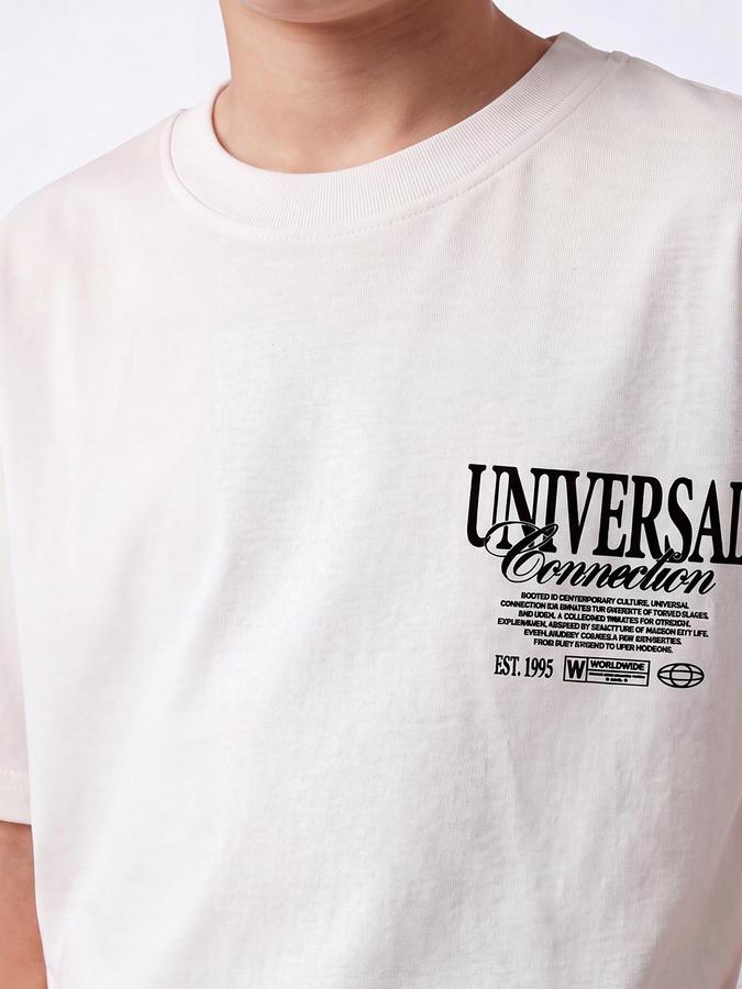 R&B Boys Ivory Short Sleeve Round Neck Graphic Back Print T-Shirt