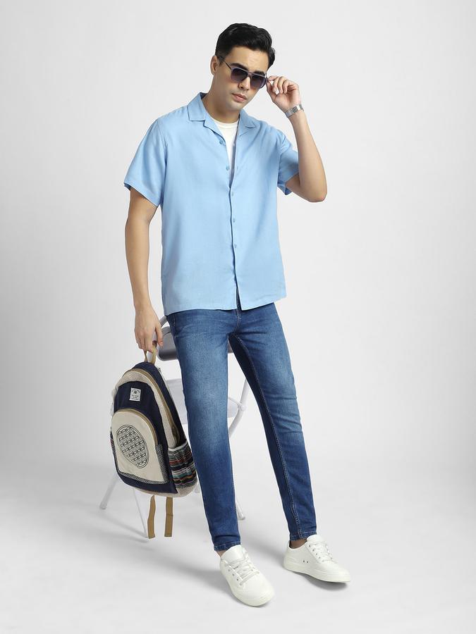 Men Linen Blend Regular Fit Cuban Collar Solid Shirt