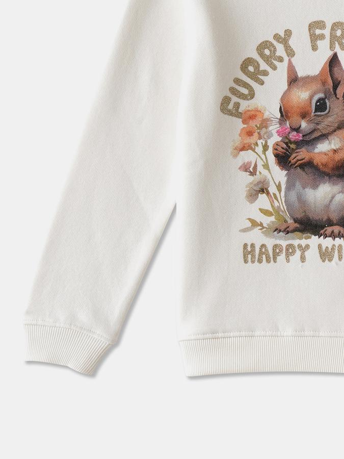 Girls Cotton Blend Regular Fit Crew Neck Graphic Sweatshirt