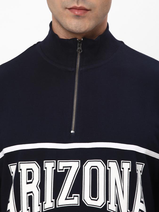 Men Fleece Regular Fit Half Zip Graphic Sweatshirt