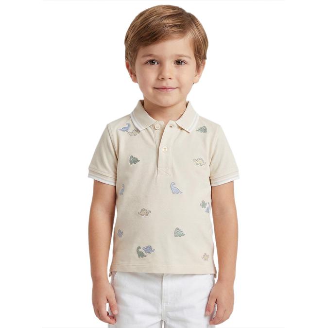 R&B Boy Cream Cotton Printed Polo Collar T-Shirt