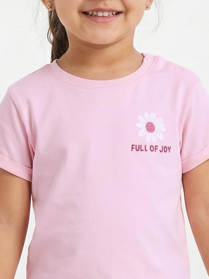 R&B Girls Pink Regular Fit Floral Print Short Sleeve T-shirt