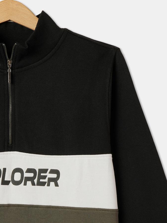 Boys Cotton Regular Fit Zip Neck Colour Block Sweatshirt