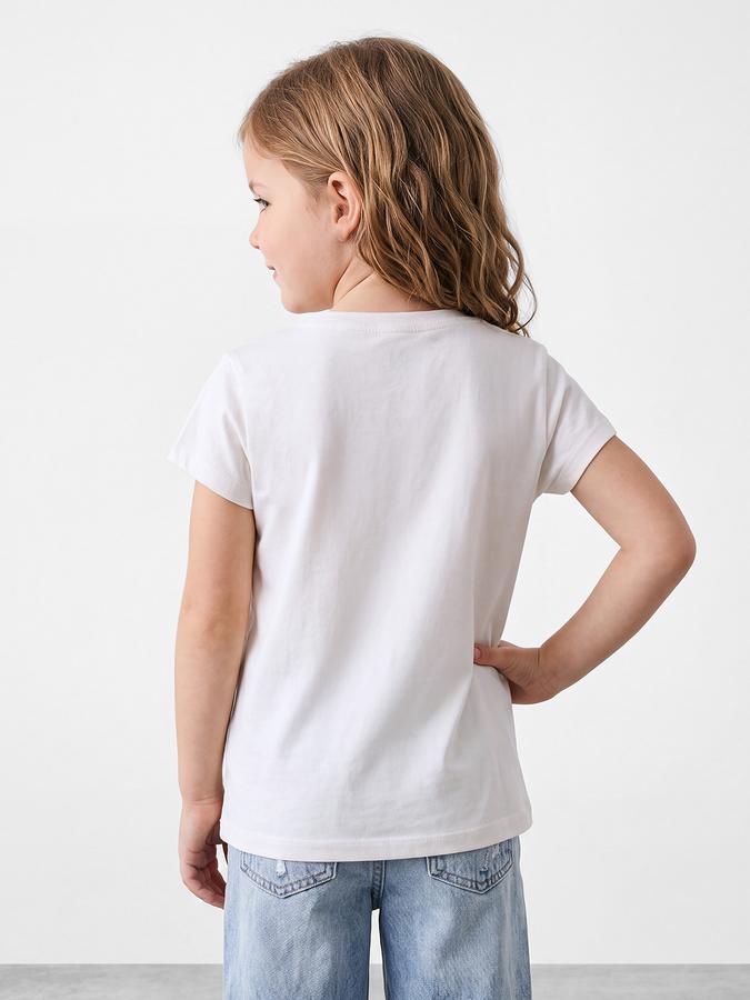 R&B Girls Beige Graphic Print Short Sleeves Tshirt