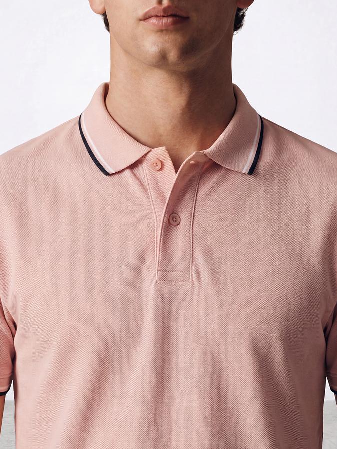 R&B Men Coral Solid Short Sleeves Tipping Polo Collar Tshirt