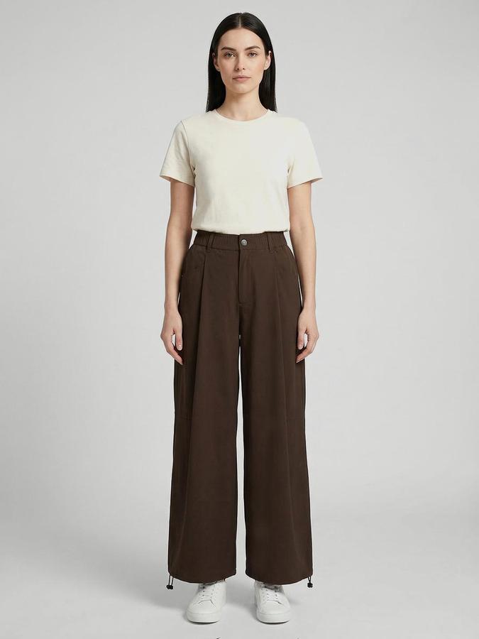 R&B Brown Solid Women Regular Fit Trousers