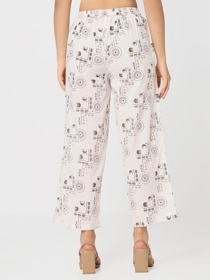 R&B Women Beige Printed Straight Fit Pants