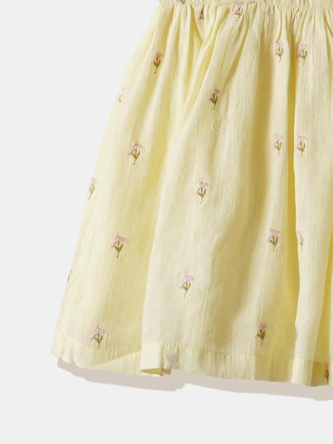 Girls Cotton A-Line Round Neck Ruffled Dress