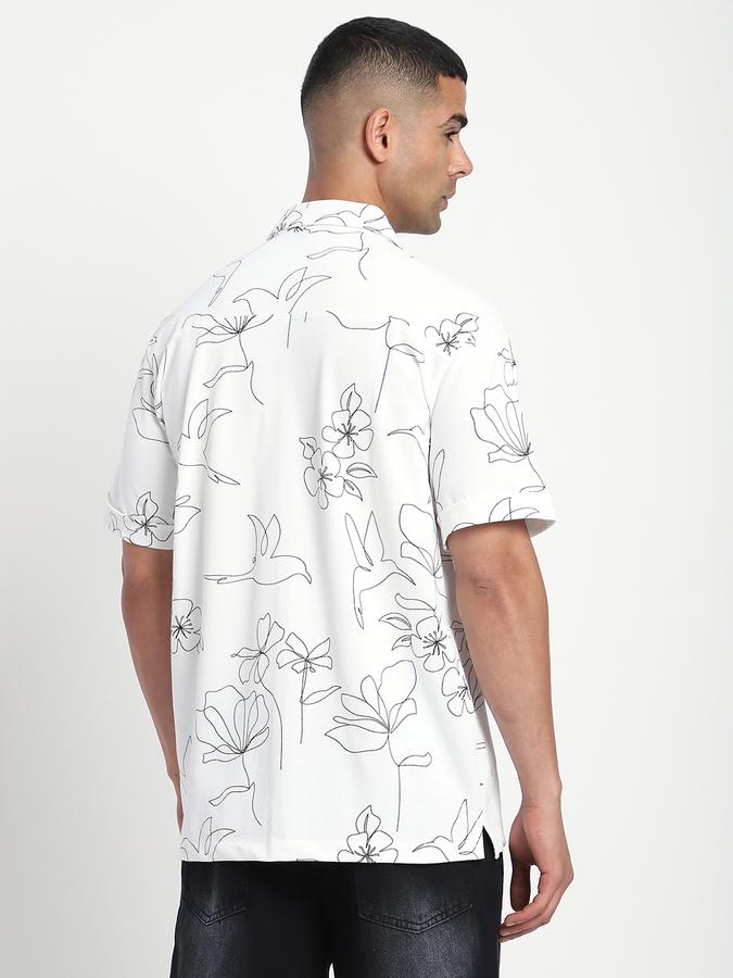 Men Cotton Blend Relaxed Fit Cuban Collar Floral Shirt